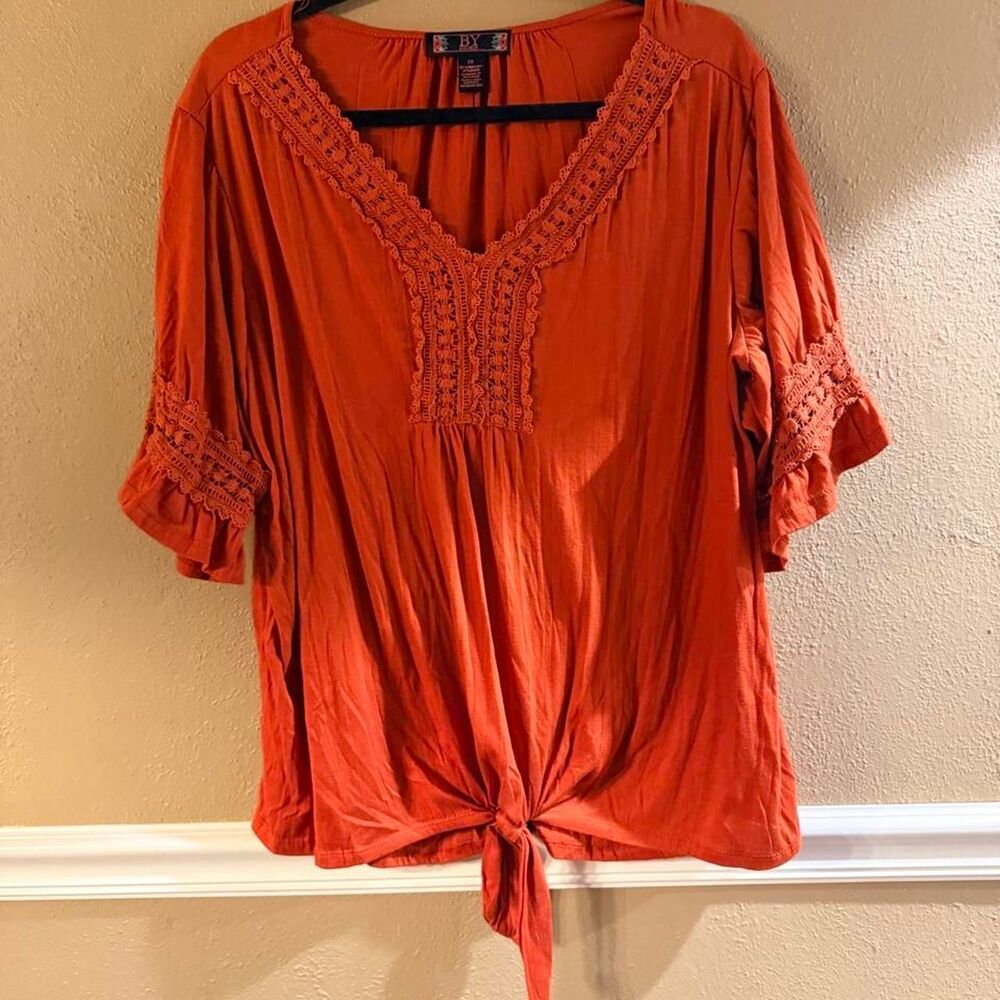 Women's Rust Crochet Trim Top, Size 1X